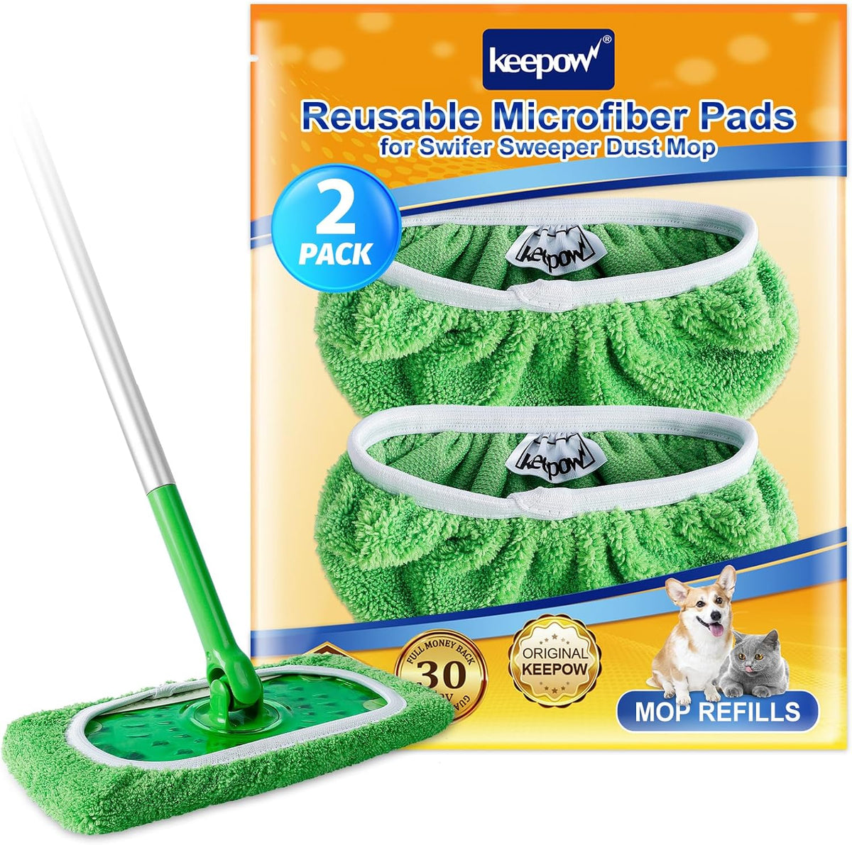 KEEPOW Reusable Microfiber Mop Pads for Swiffer Sweeper Mop, Washable Wet Pad Refills for Wet & Dry