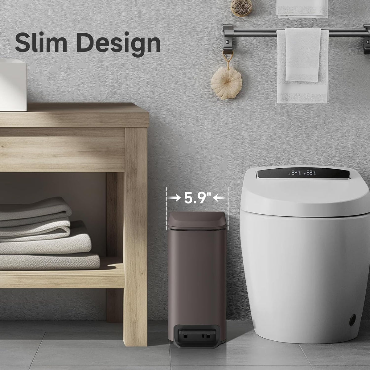 TIPGO Slim Bathroom Trash Can with Lid Soft Close, Step Pedal, 6 Liter / 1.6 Gallon Stainless Steel