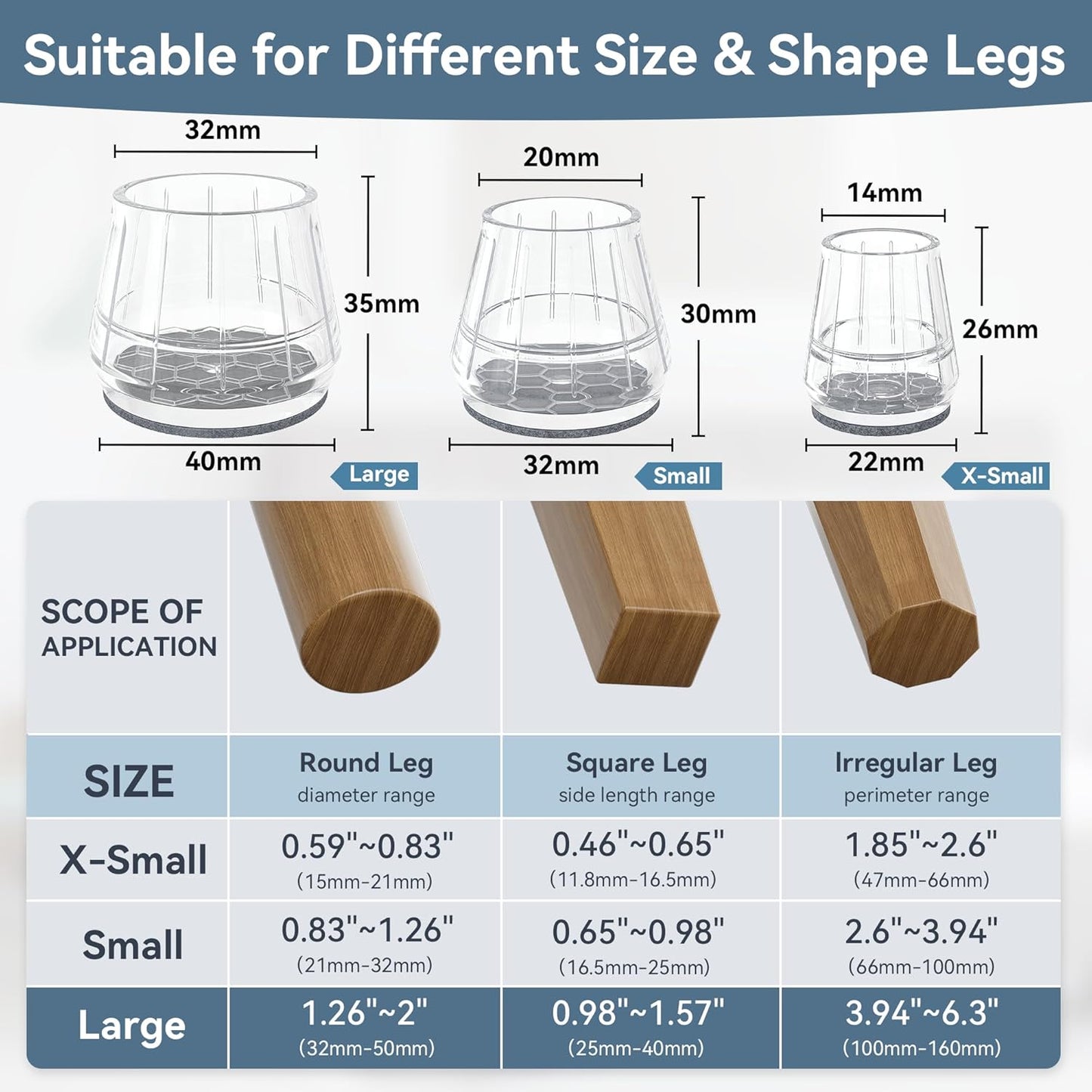 24PCS Silicone Chair Leg Floor Protectors for Hardwood Floors, Thicken Rubber Chair Leg Cap Covers