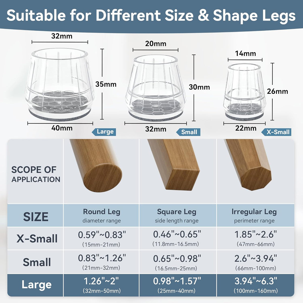 24PCS Silicone Chair Leg Floor Protectors for Hardwood Floors, Thicken Rubber Chair Leg Cap Covers
