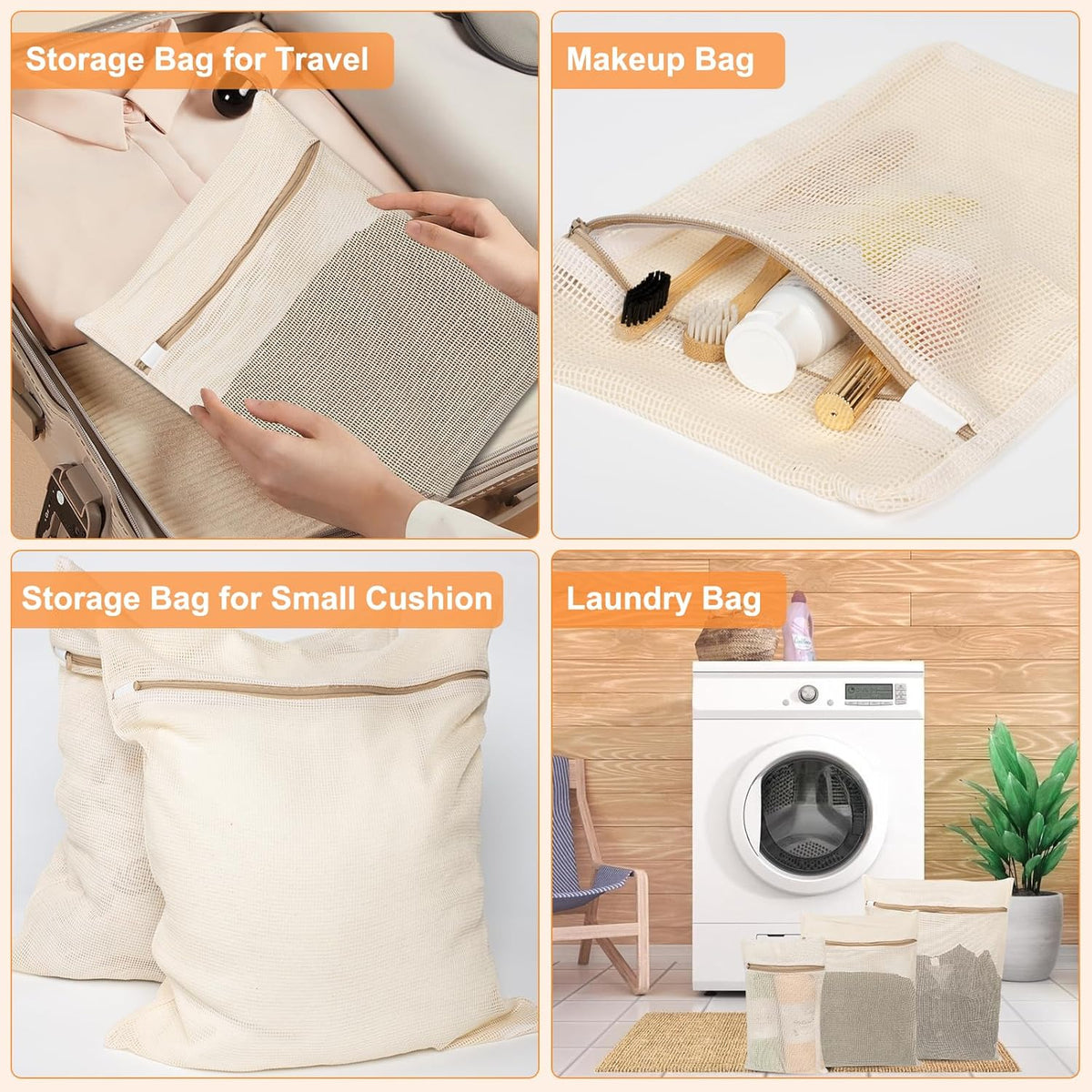 6-Piece Bag, Durable Cotton Mesh Laundry Bag, Sturdy Zipper, Breathable Mesh, Exquisite Laundry Bag