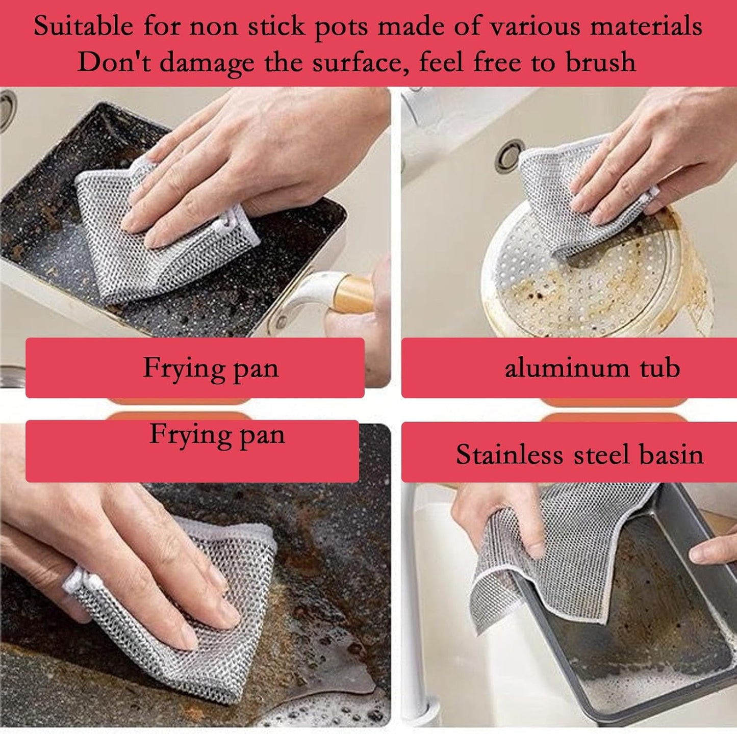 10PCS Double Wet and Dry Wire Dishcloth, Stainless Steel Scrubber, Multi-Purpose Wire Miracle