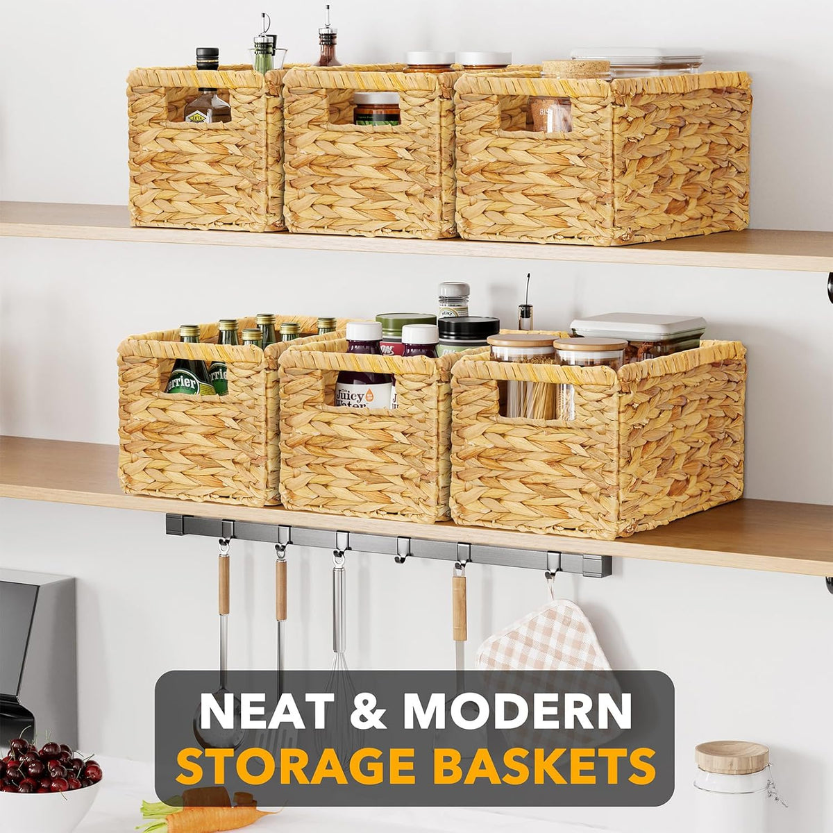 SpaceAid 6 Pack Wicker Basket, Storage Baskets for Organizing, Woven Rattan Basket with Handles for