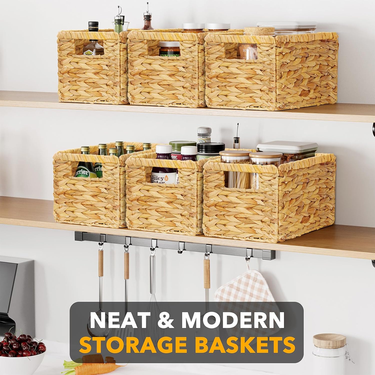 SpaceAid 6 Pack Wicker Basket, Storage Baskets for Organizing, Woven Rattan Basket with Handles for