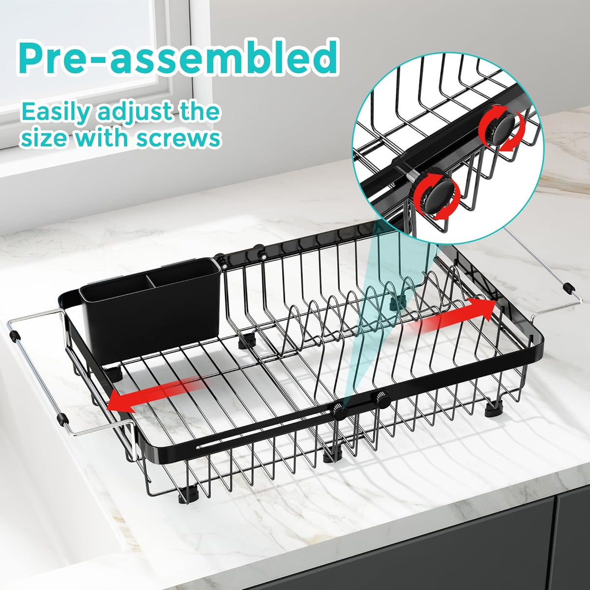 Small Expandable Over The Sink Dish Drainer Drying Rack In Stainless Steel Metal For Kitchen