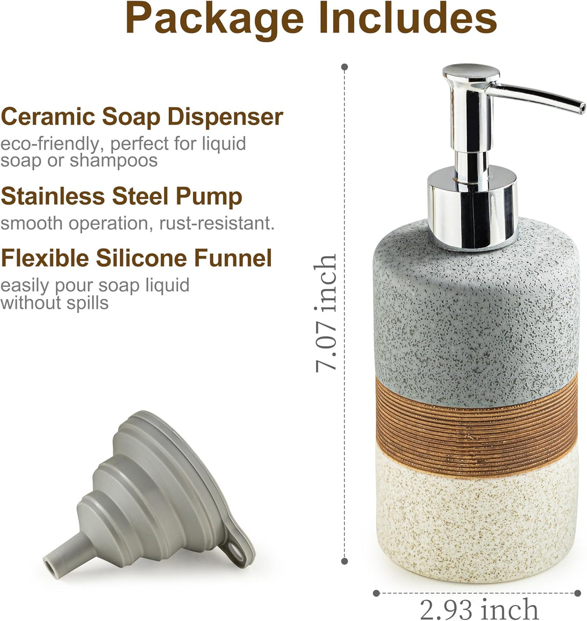 Ceramic Soap Dispenser Set for Hand Soap, Shampoo, Dish Soap, Conditioner, Bathroom & Kitchen