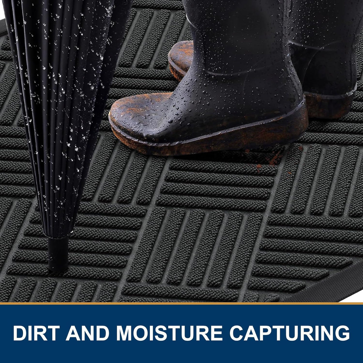 Smiry Front Door Mat Outside Entrance, Heavy Duty Outdoor Indoor Natural Rubber Doormat, Non Slip