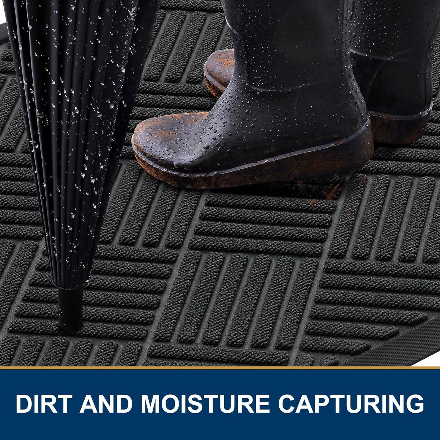 Smiry Front Door Mat Outside Entrance, Heavy Duty Outdoor Indoor Natural Rubber Doormat, Non Slip