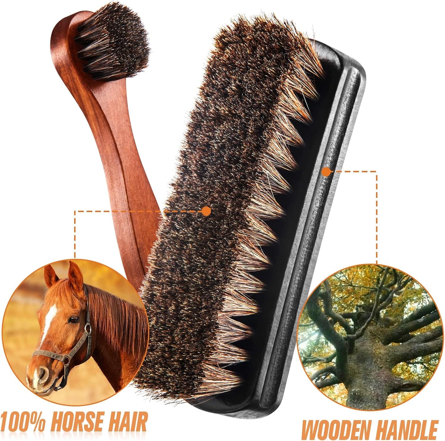 4 Pcs Horsehair Shine Shoes Brush Kit Polish Dauber Applicators Cleaning Leather Shoes Boots Care