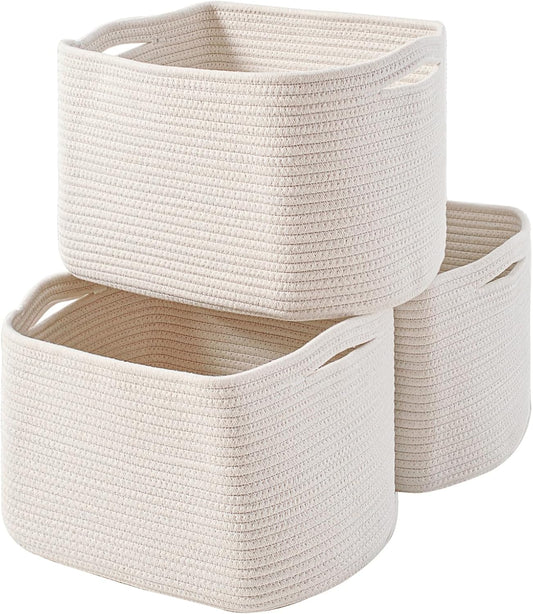Storage Baskets for Organizing Shelves, Woven Cotton Rope Bins for Baby Nursery Organization, Book