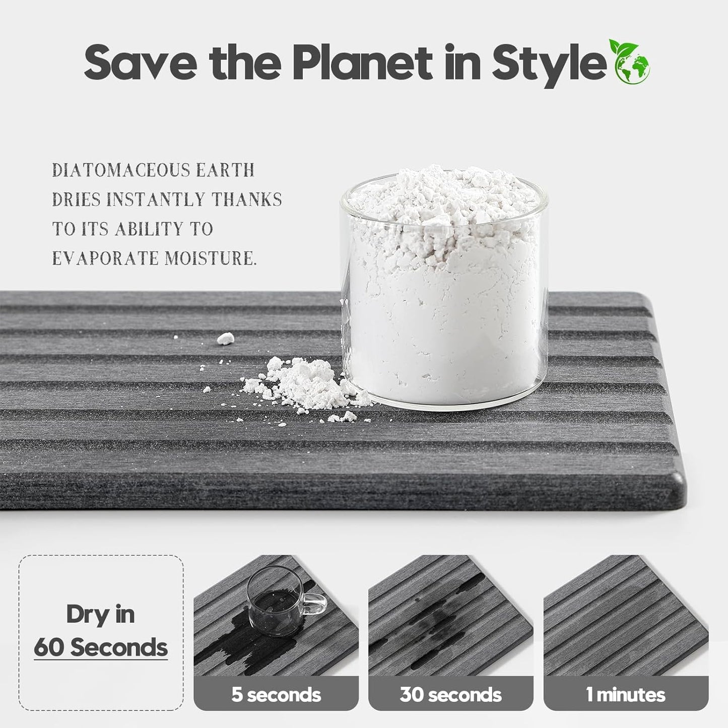 2PCS Water Absorbing Stone Drying Tray Mat for Bathroom Sink & Kitchen Counter Organizer, Quick Dry
