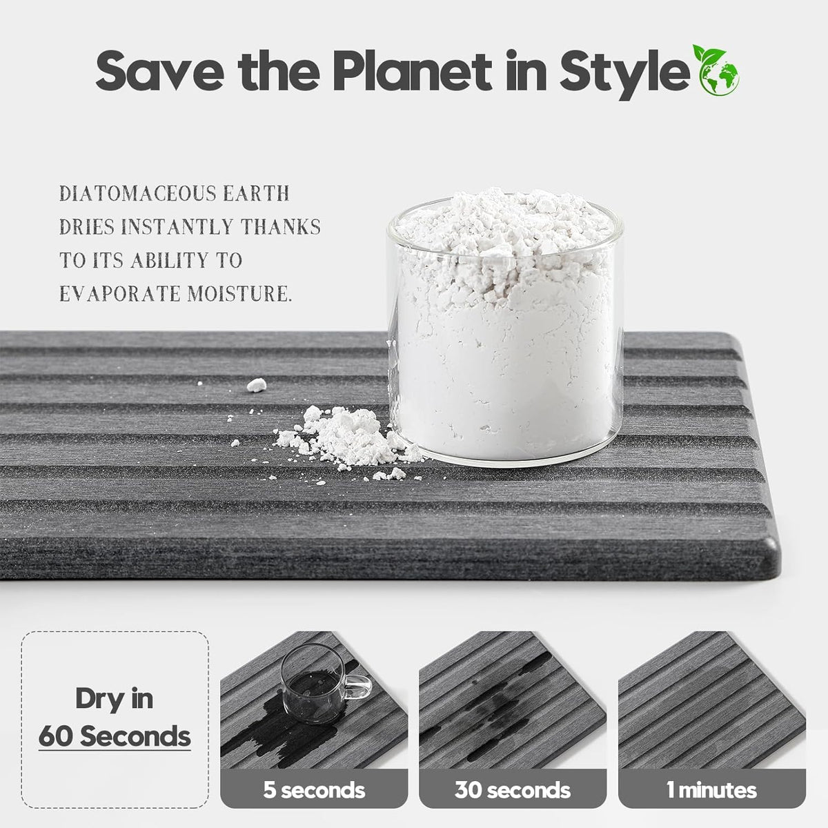 2PCS Water Absorbing Stone Drying Tray Mat for Bathroom Sink & Kitchen Counter Organizer, Quick Dry