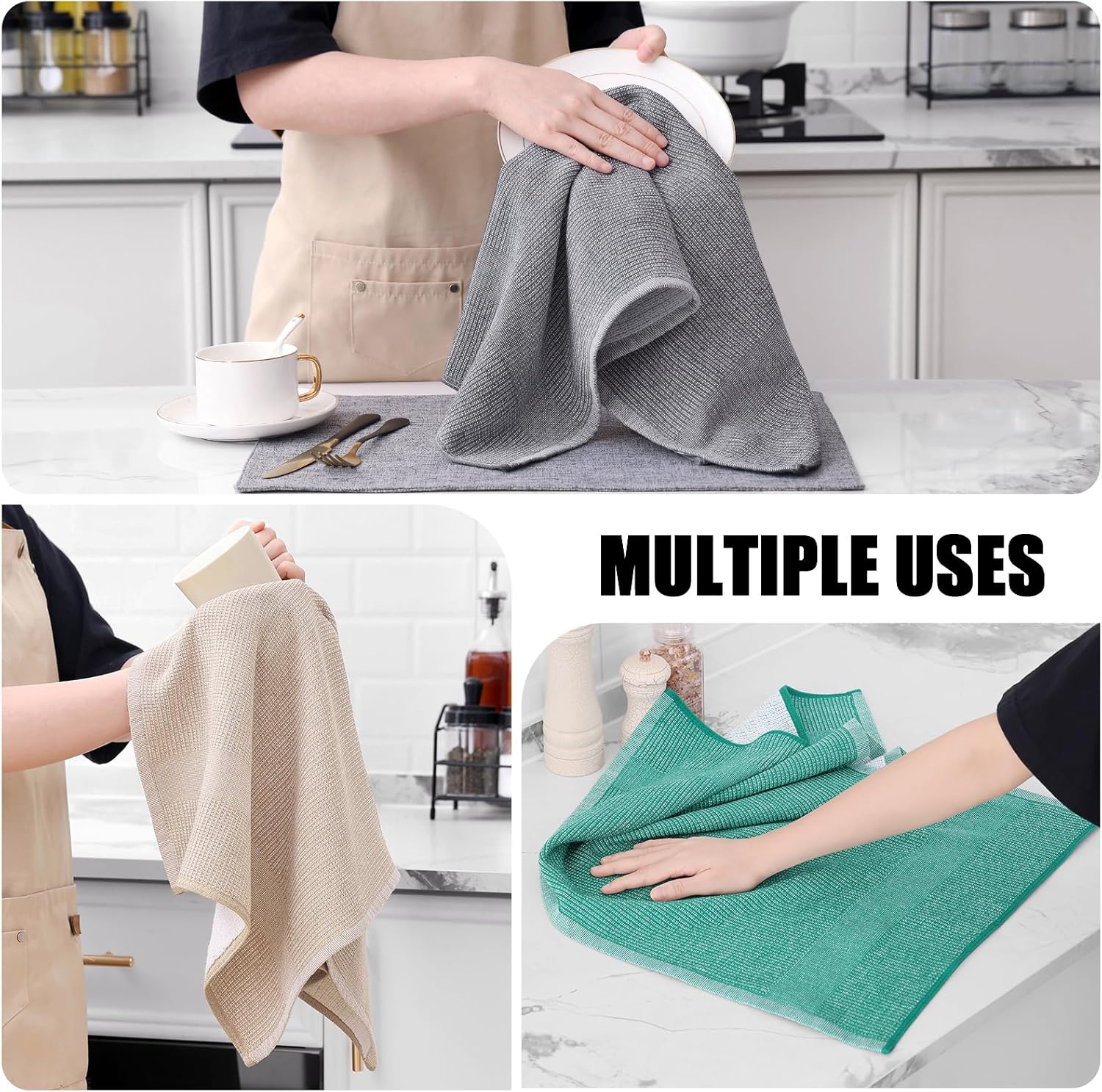 Homaxy Premium Kitchen Towels(18”x 28”, 6 Pack), Large Cotton Kitchen Hand Towels, Flat and Terry