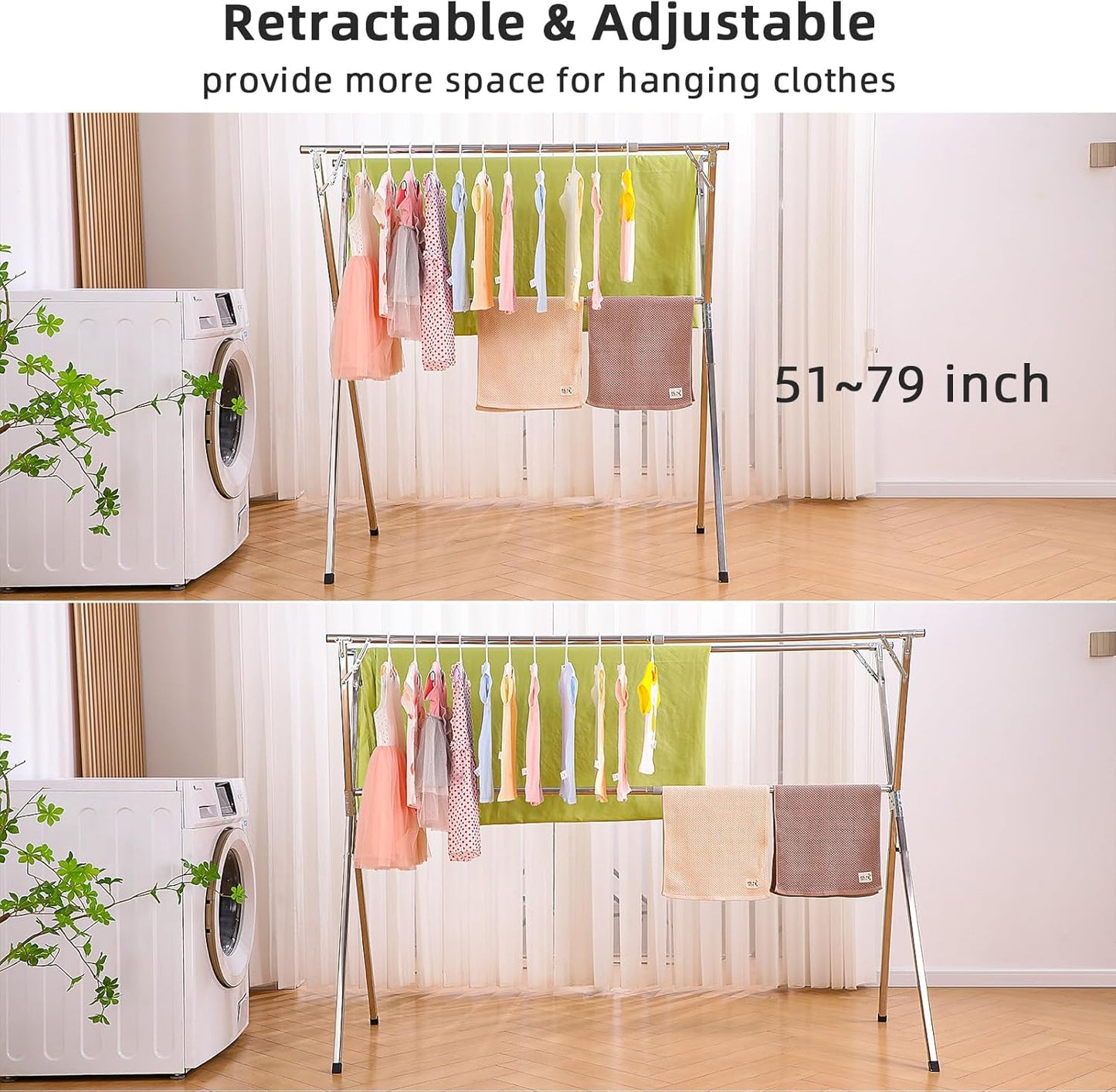 funest Drying Rack Clothing, 79 Inches Adjustble & Foldable Laundry Drying Rack, Heavy Duty