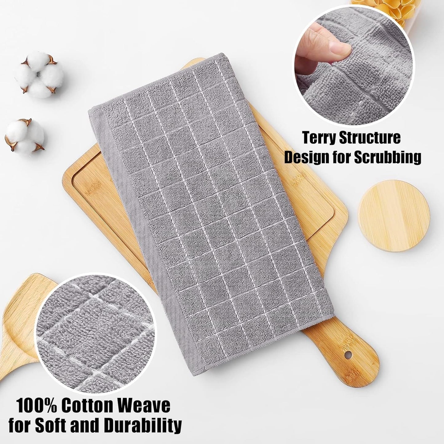Homaxy 100% Cotton Terry Kitchen Dish Cloths, Ultra Soft and Absorbent Dish Towels for Kitchen