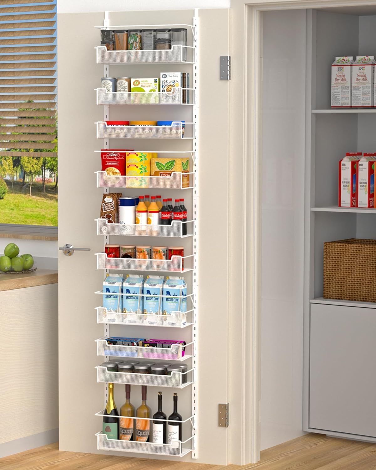 Over the Door Pantry Organizer, 10-Tier Over the Door Organizer with Adjustable Basket, Pantry Door