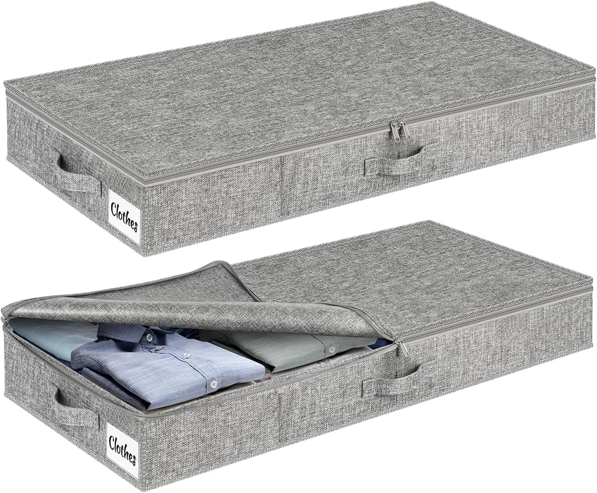 Under Bed Storage Container Bins 2 Pack, 5 Inch Thin Low Profile Underbed Clothes Storage Organizer