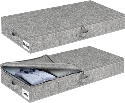 Under Bed Storage Container Bins 2 Pack, 5 Inch Thin Low Profile Underbed Clothes Storage Organizer