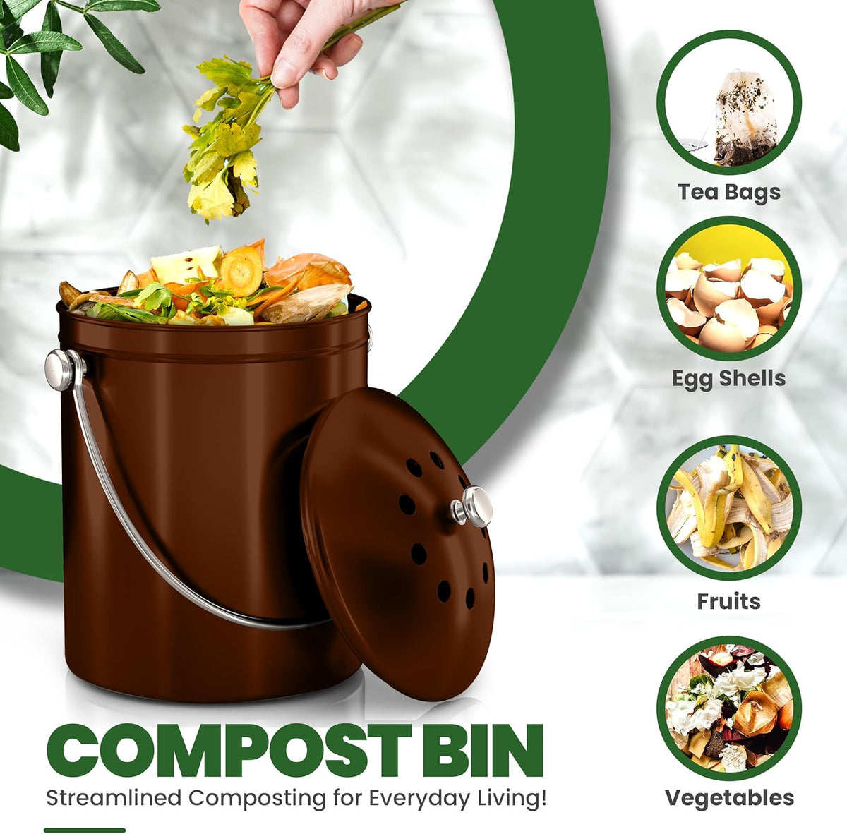 Utopia Kitchen Compost Bin for Kitchen Countertop, 1.3 Gallon Compost Bin for Kitchen with Lid