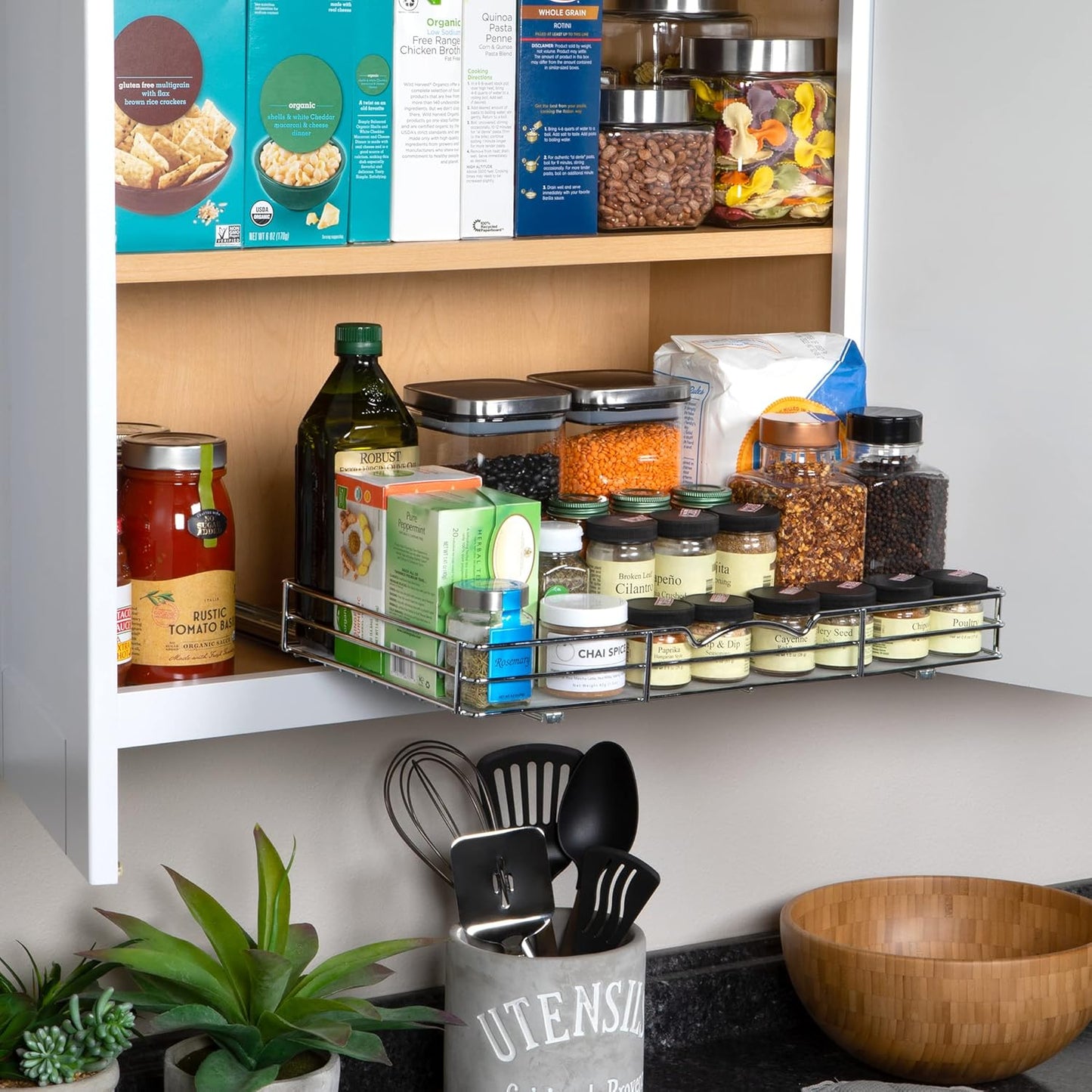 Pull Out Cabinet Organizer for Spices, Cans - Heavy Duty with Lifetime Limited Warranty- Pull Out
