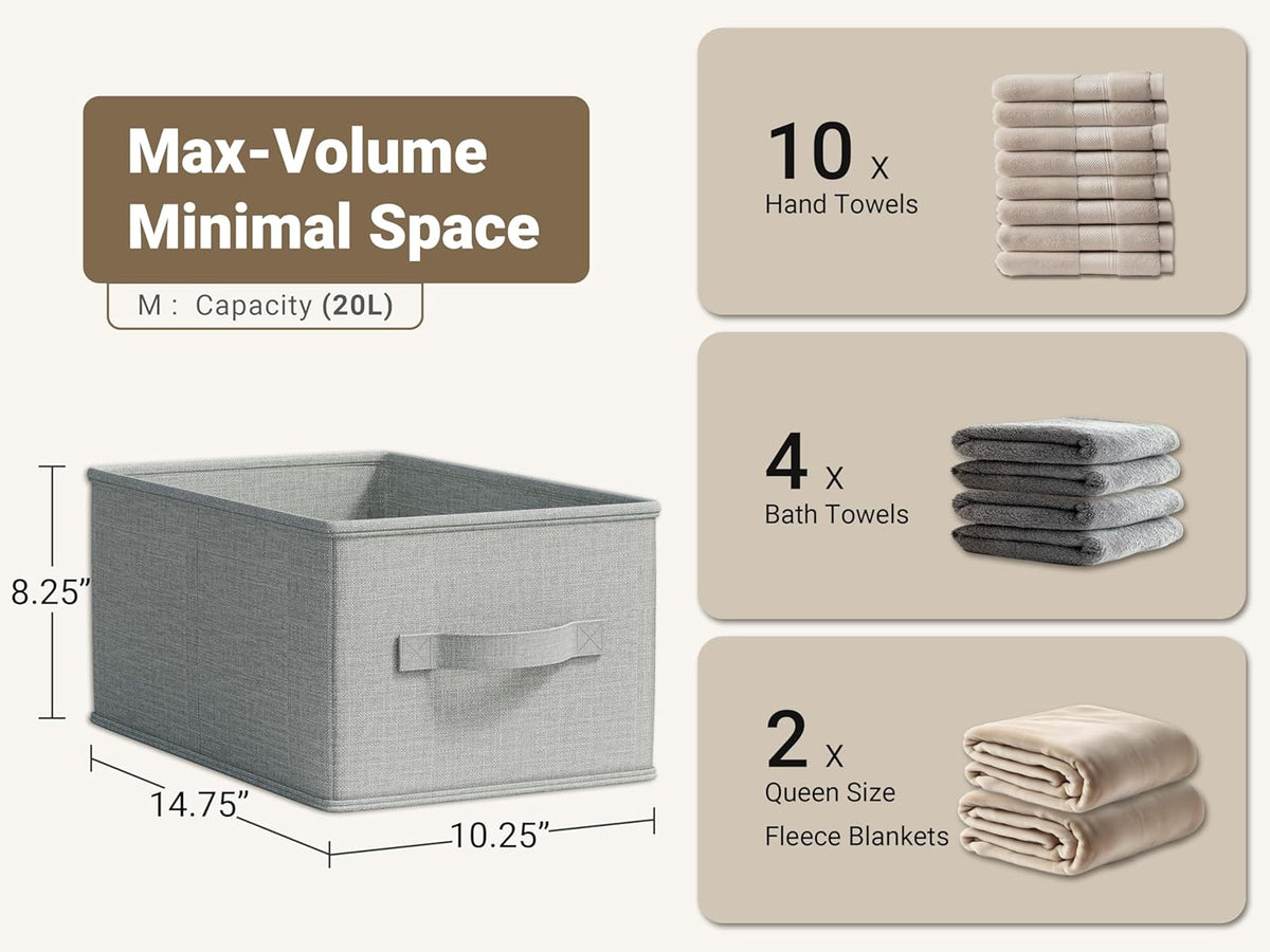 3 Pack Fabric Storage Bins for Shelves | 14.75x10.25x8.25 in Storage Baskets | Fabric Closet