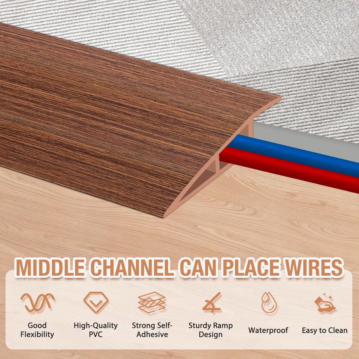 Floor Transition Strip Self Adhesive Vinyl Door Threshold for Doorways Carpet Edging Trim Overlap