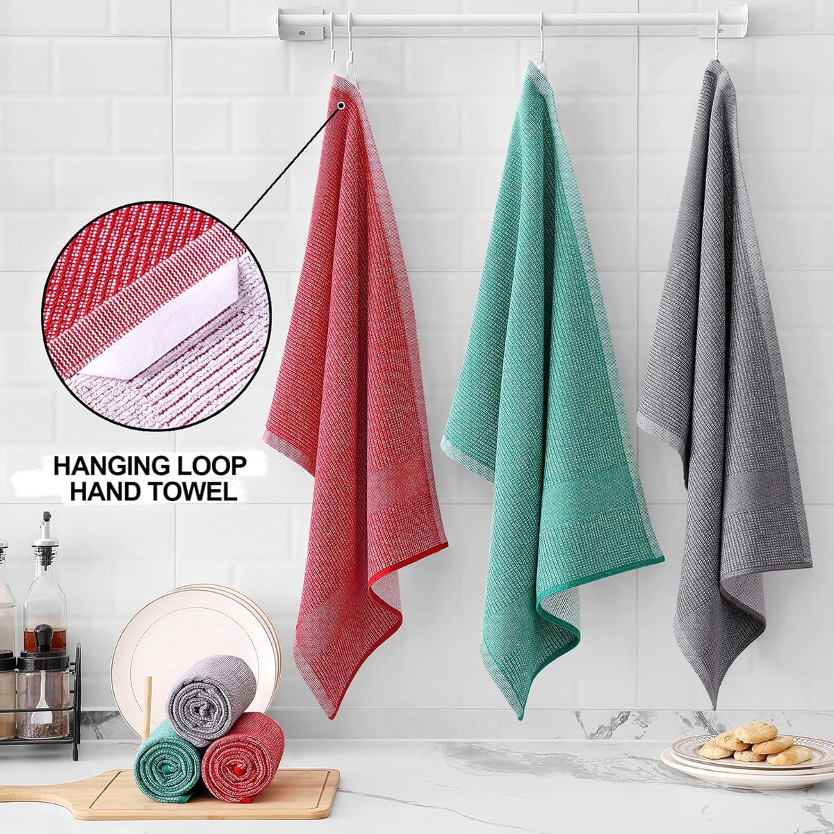 Homaxy Premium Kitchen Towels(18”x 28”, 6 Pack), Large Cotton Kitchen Hand Towels, Flat and Terry
