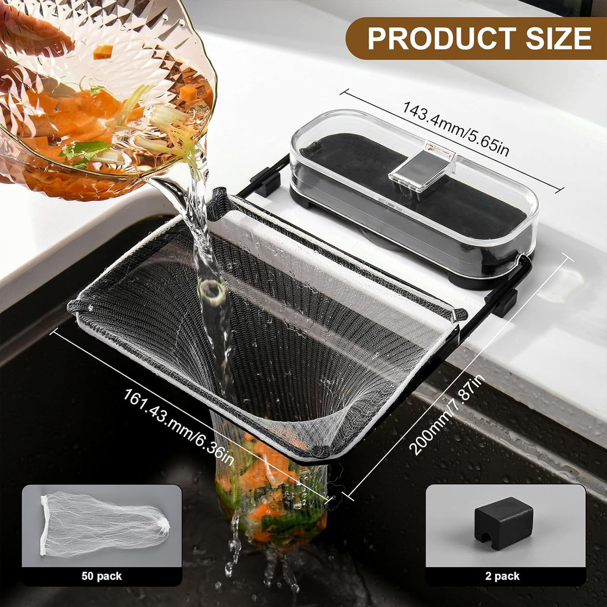 Kitchen Sink Drain Strainer Basket Holder - 50 Mesh Net Bags for Food Scraps, Kitchen Sink Food