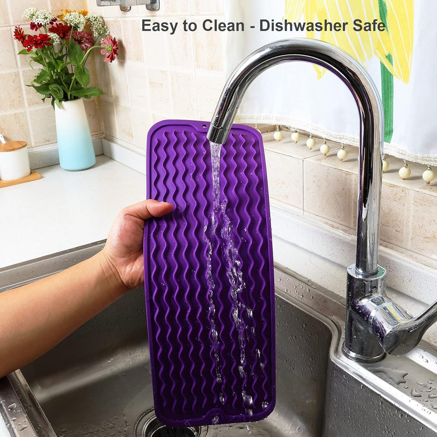 ZLR Silicone Dish Drying Mat for Kitchen Counter, Eco-Friendly Fast Dry Dish Mat, Easy Clean Multi