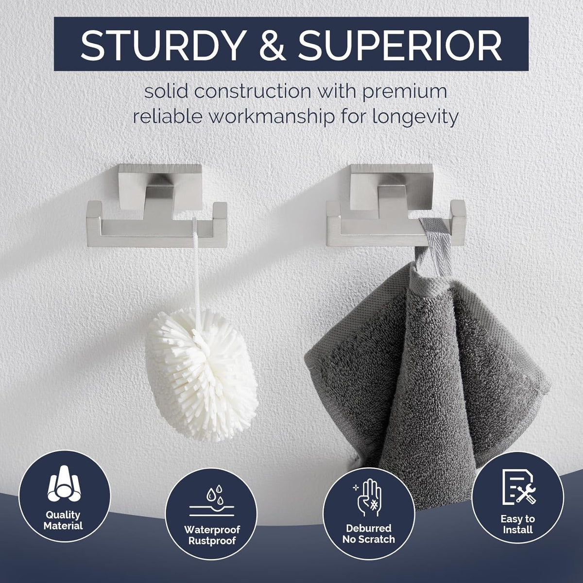 Angle Simple Bathroom Double Hook 2 PCS, SUS304 Stainless Steel Hand Towel Holder, Bath Towel