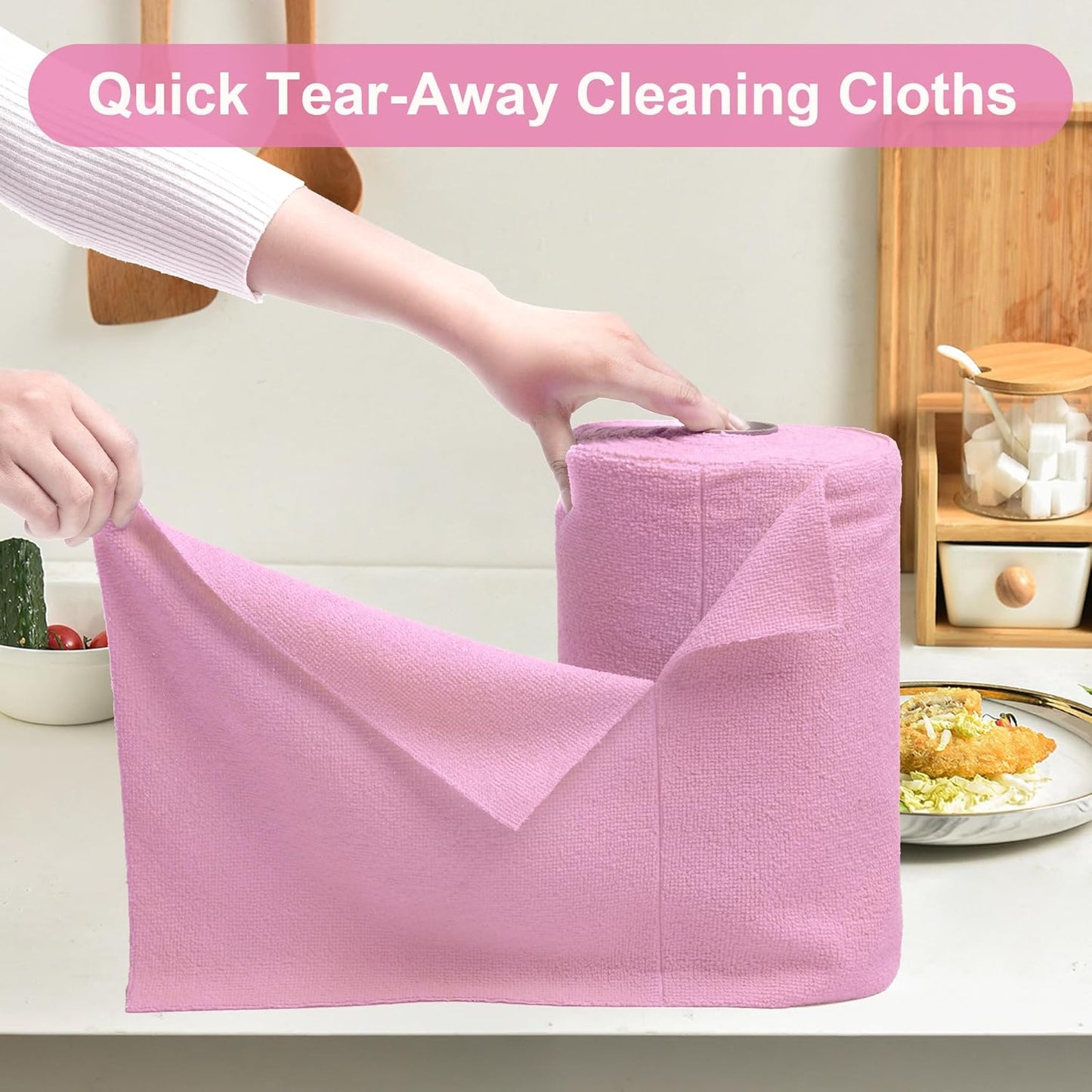 LIVOS Microfiber Cleaning Cloth Roll - 80 Pack, Reusable Paper Towels Pink Tear Away, Microfiber