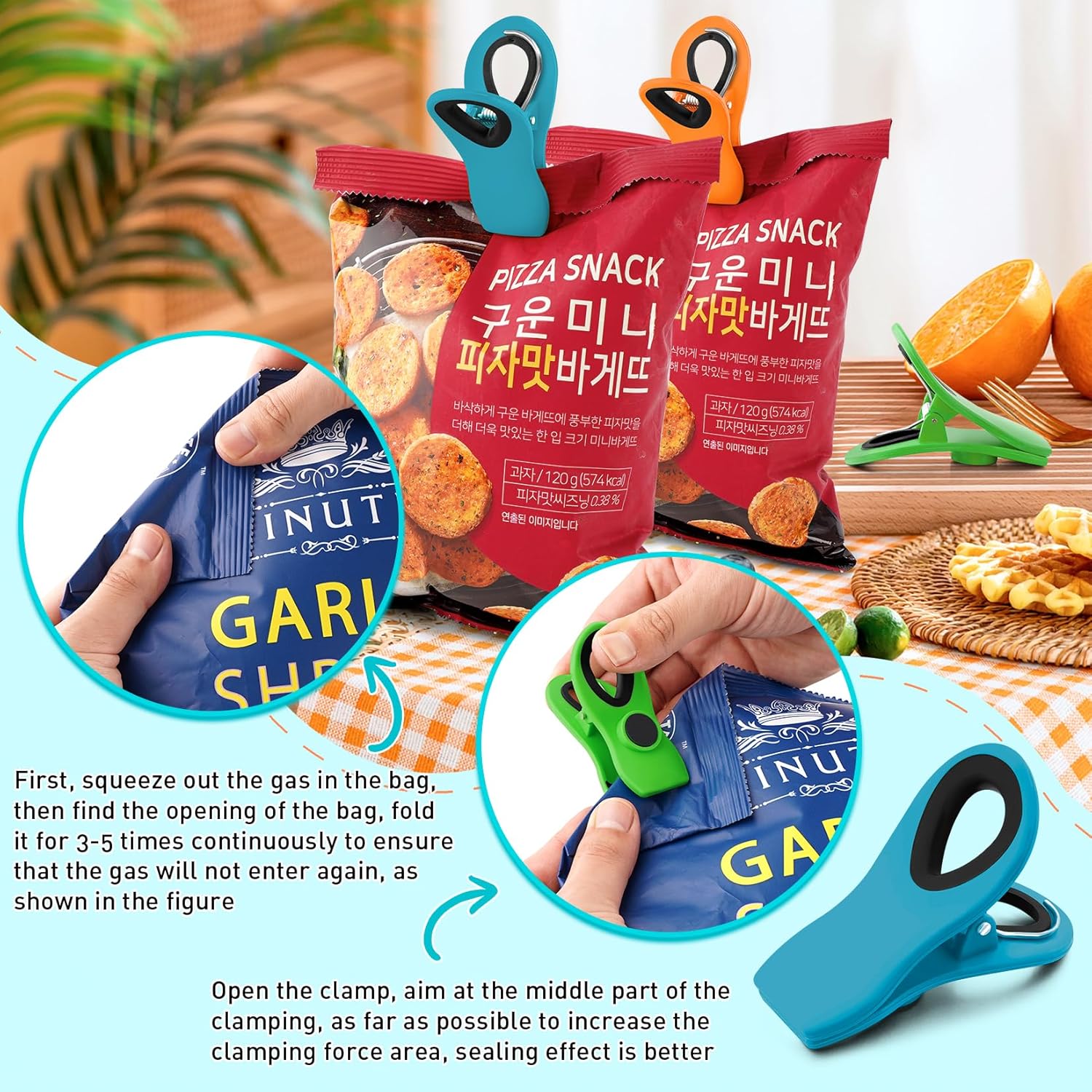 12 Pack Magnetic Chip Clips, Bread Clips Food Bag Clips with Airtight Seal for Chips, Kitchen Clips
