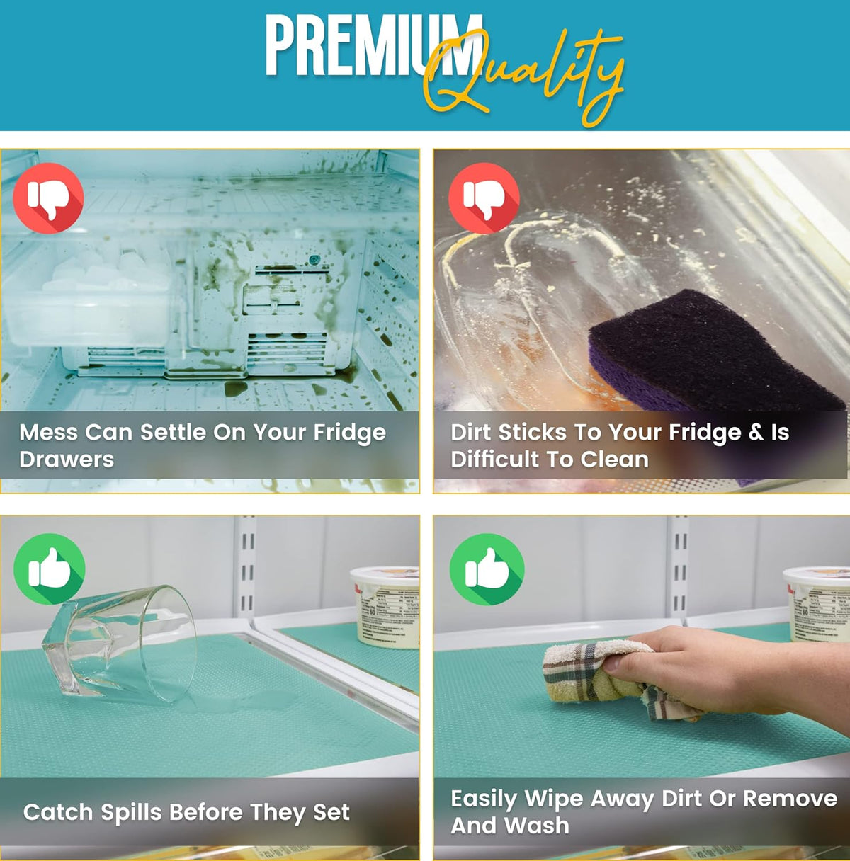 Refrigerator Liners for Shelves (8 Pack) by Linda’s Essentials - Non-Adhesive Shelf or Drawer