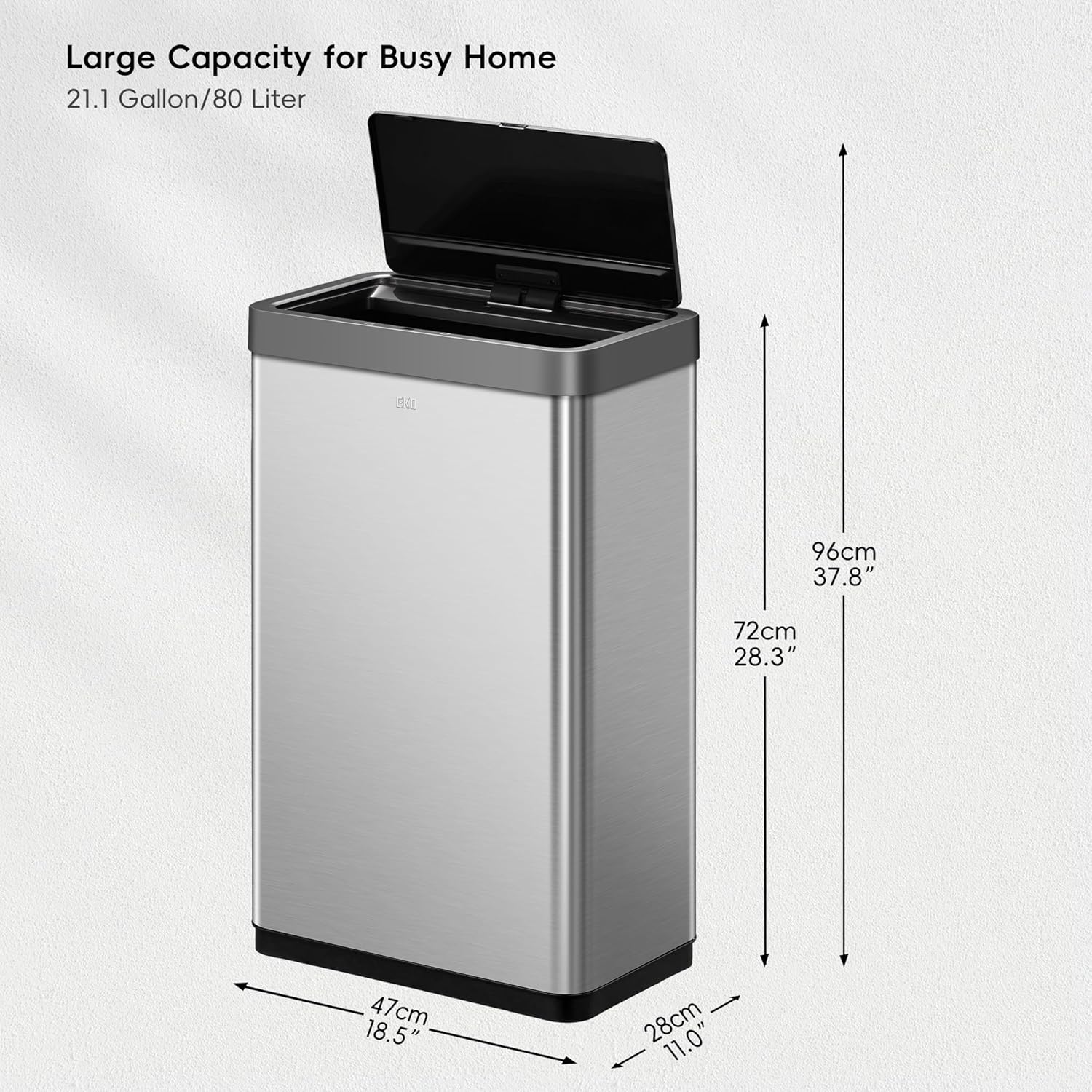 EKO Mirage X 80 Liter / 21.1 Gallons Motion Sensor Trash Can, Automatic Large Kitchen Trash Can