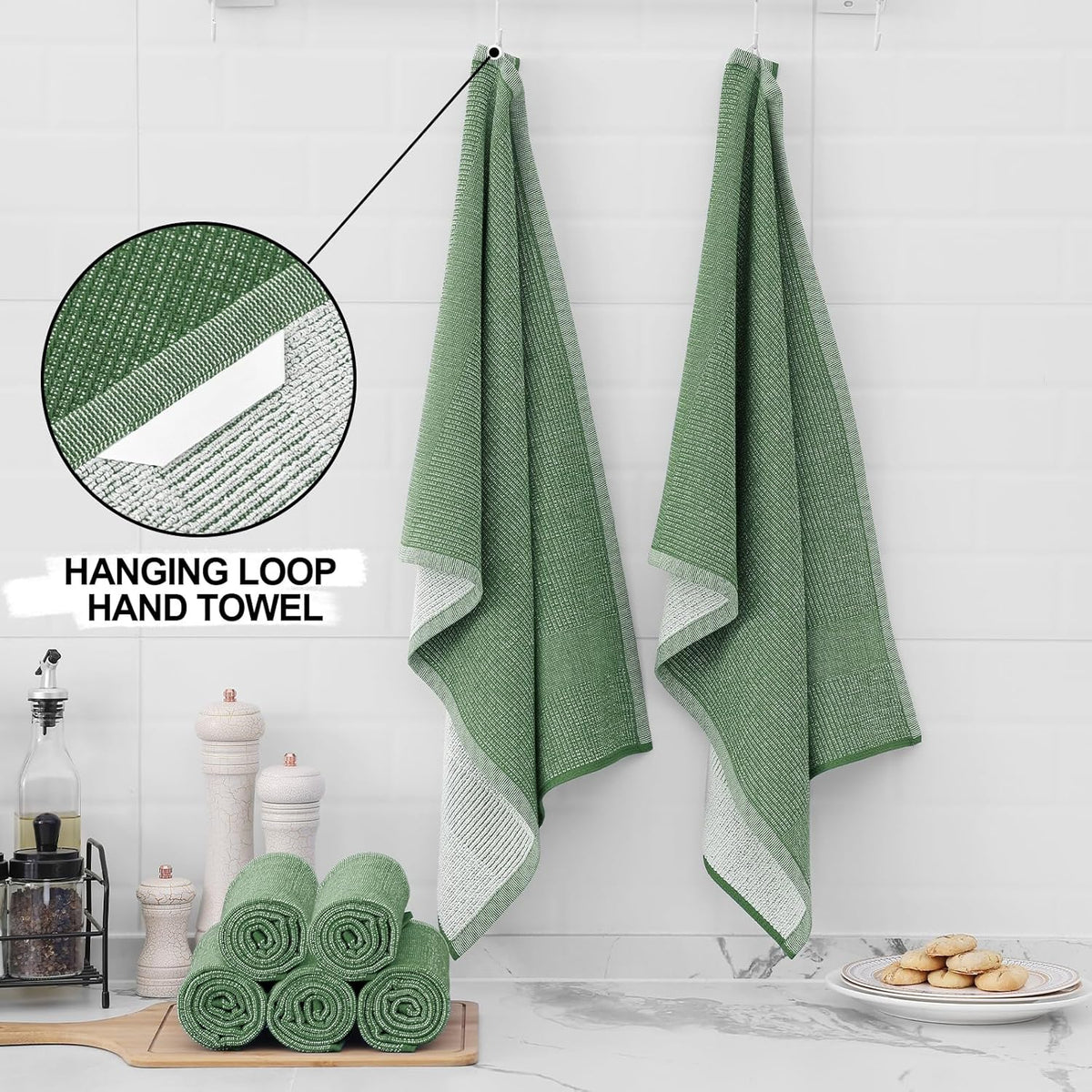 Homaxy Premium Kitchen Towels(18”x 28”, 8 Pack), Large Cotton Kitchen Hand Towels, Flat and Terry
