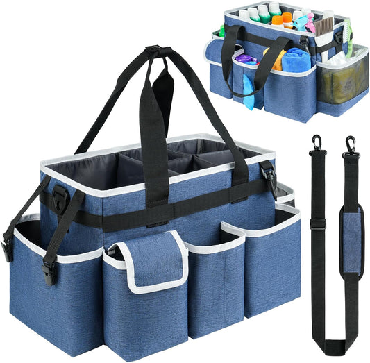 Cleaning Caddy,Cleaning Bag for Housekeepers,Cleaning Supplies Organizer with Handle,Blue