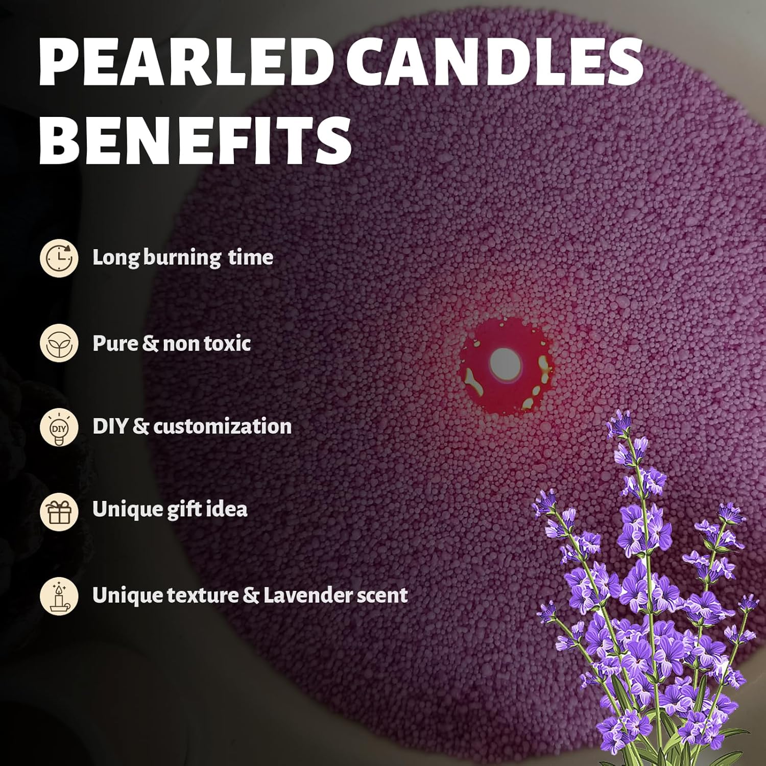 Lavender Scented Purple Pearled Candle 18oz Luxury Sand Candle Granulated Wax - 30 Cotton Wicks