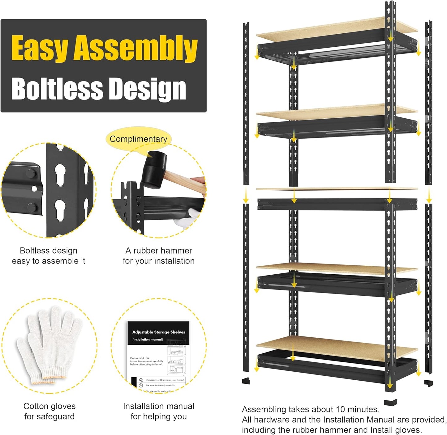 PrimeZone Storage Shelves 5 Tier Adjustable Garage Storage Shelving, Heavy Duty Metal Storage