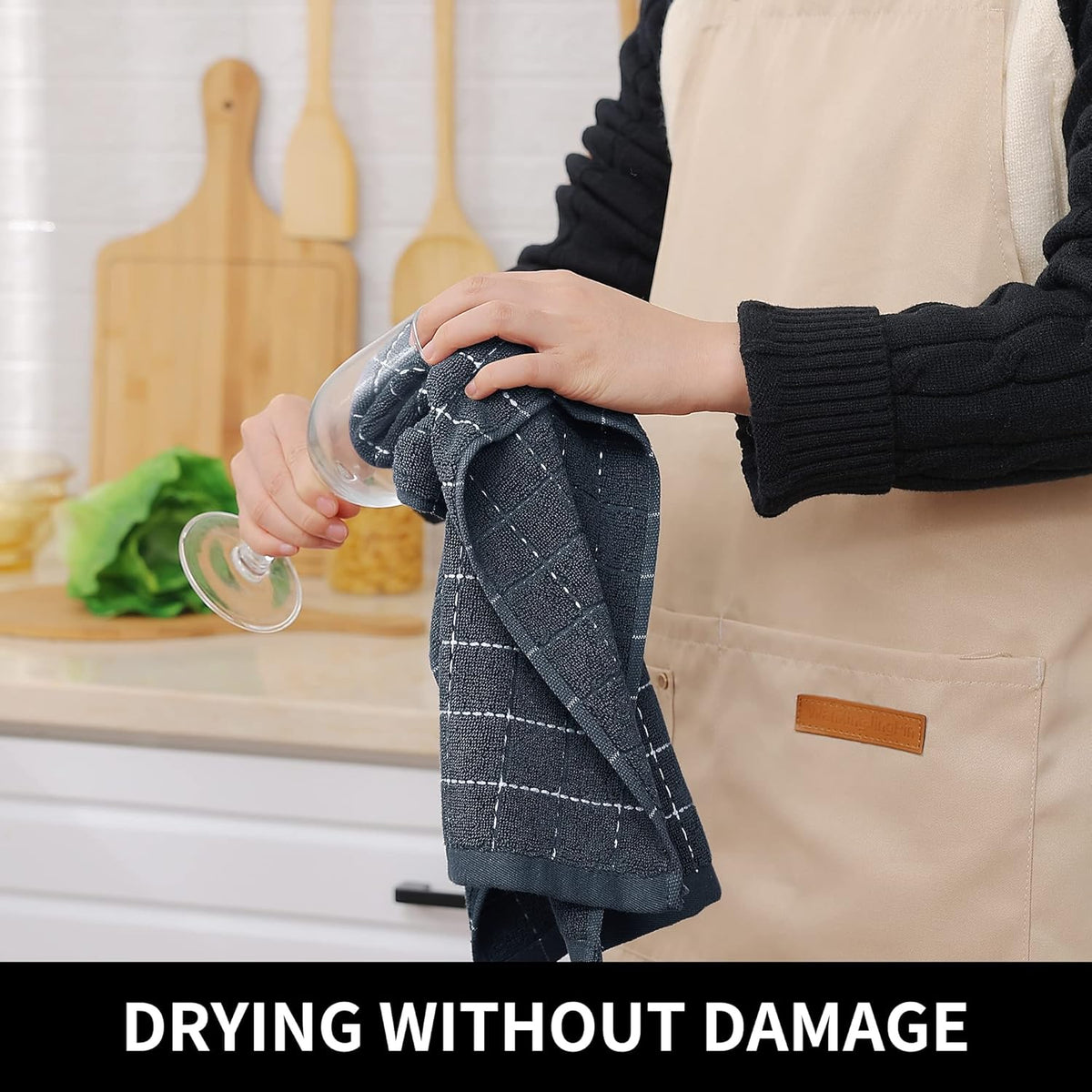 Homaxy 100% Cotton Terry Kitchen Towels(Multiple Colour, 13 x 28 inches), Checkered Designed, Soft