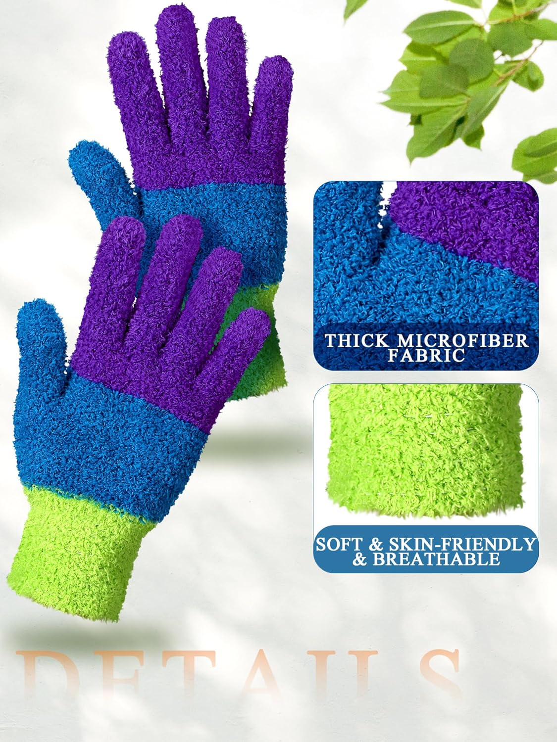 Patelai 3 Pairs Microfiber Plant Dusting Gloves Leaf Cleaning Gloves for Indoor Plants, Blinds