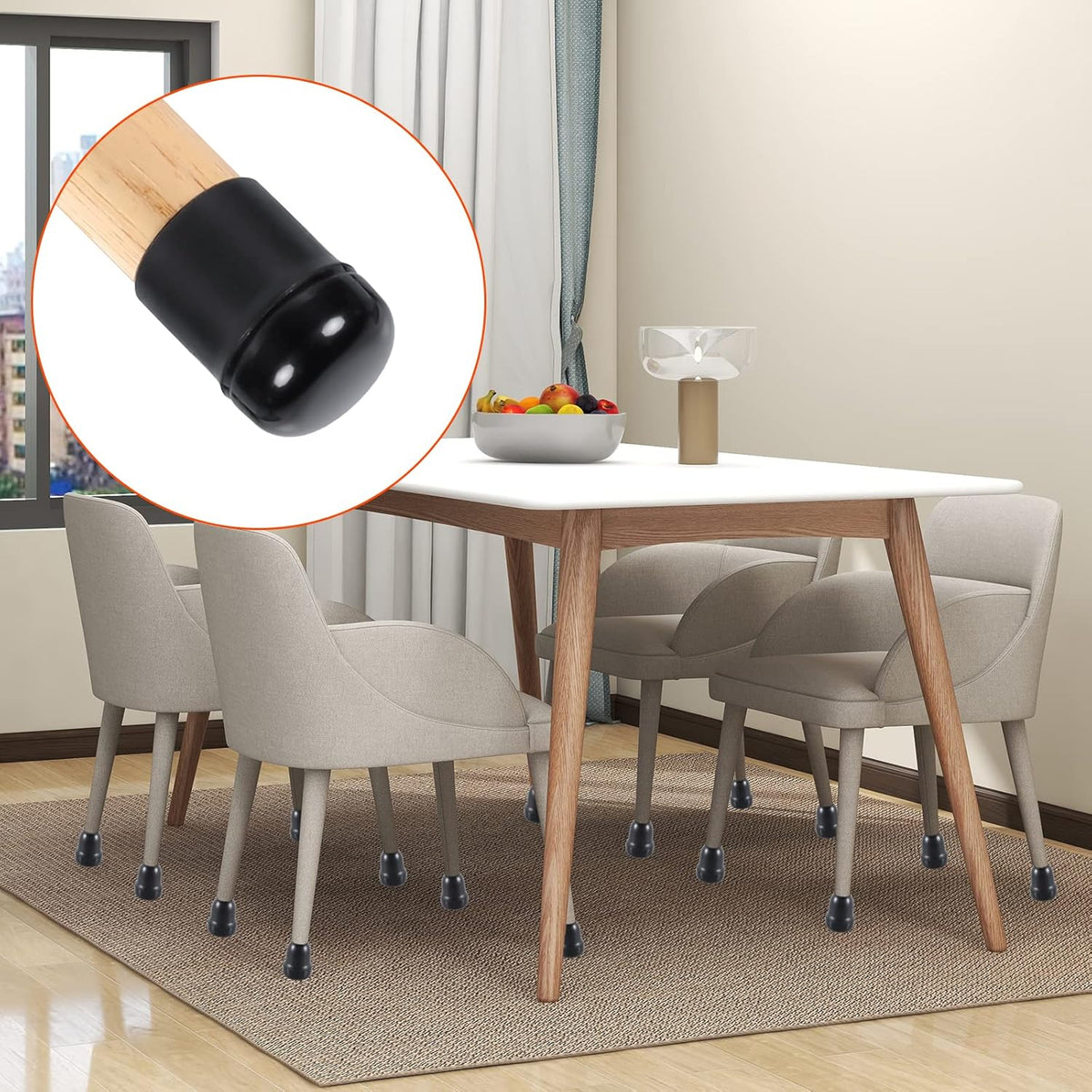 Ezprotekt 24 Pcs Extra Small Chair Leg Sliders for Carpet, Black Round Teflon Furniture Pads for