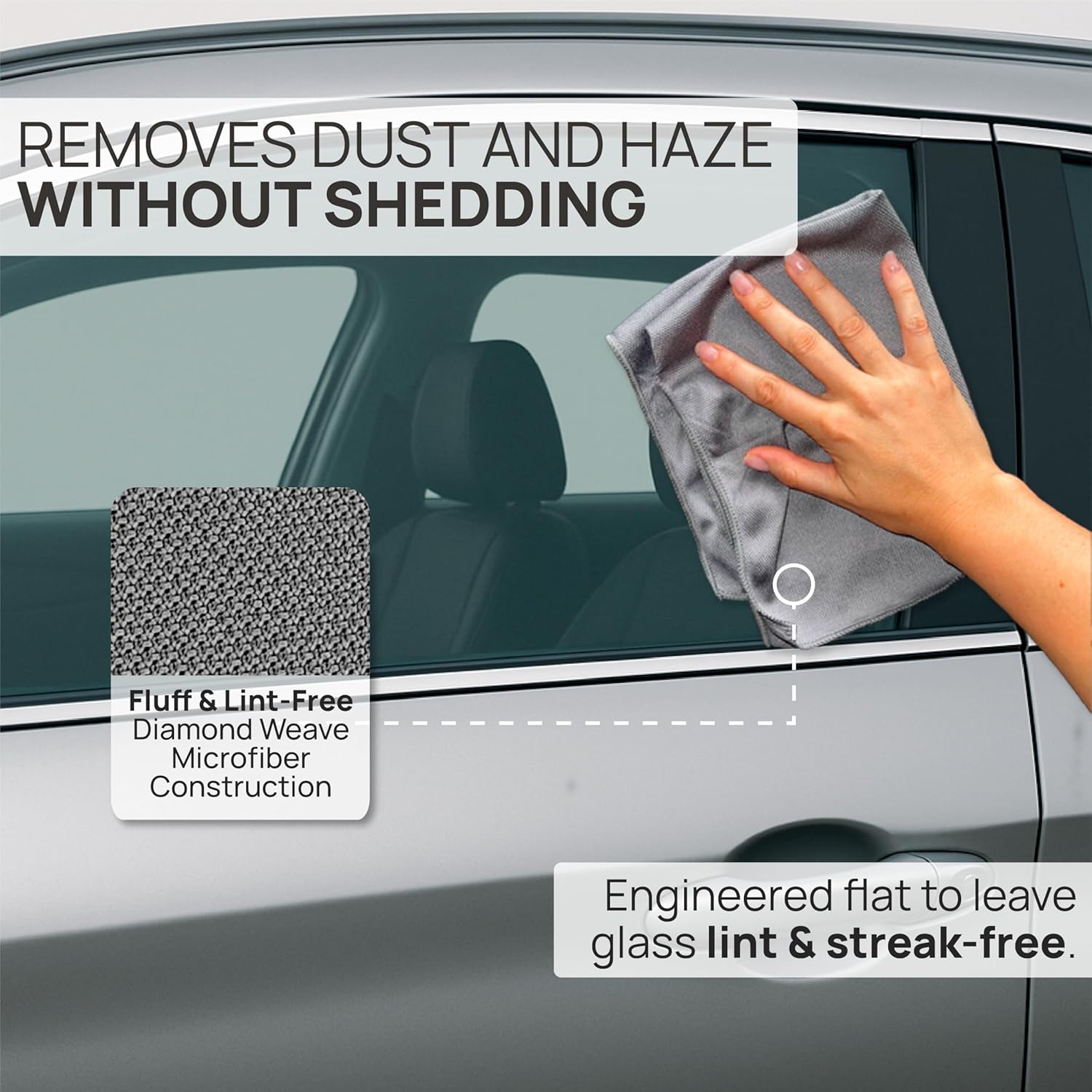 Claro Glass Towels Car Detailing 8-Pack – Streak Free Windshield Cleaner Cloth | Auto Glass Cleaner