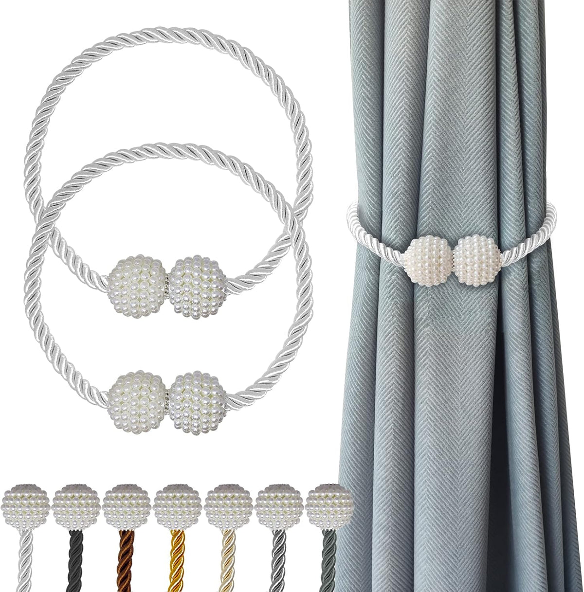Hion Magnetic Curtain Tiebacks White 2pcs, Curtain Tiebacks Buckles Holdbacks Holders Hooks Clip