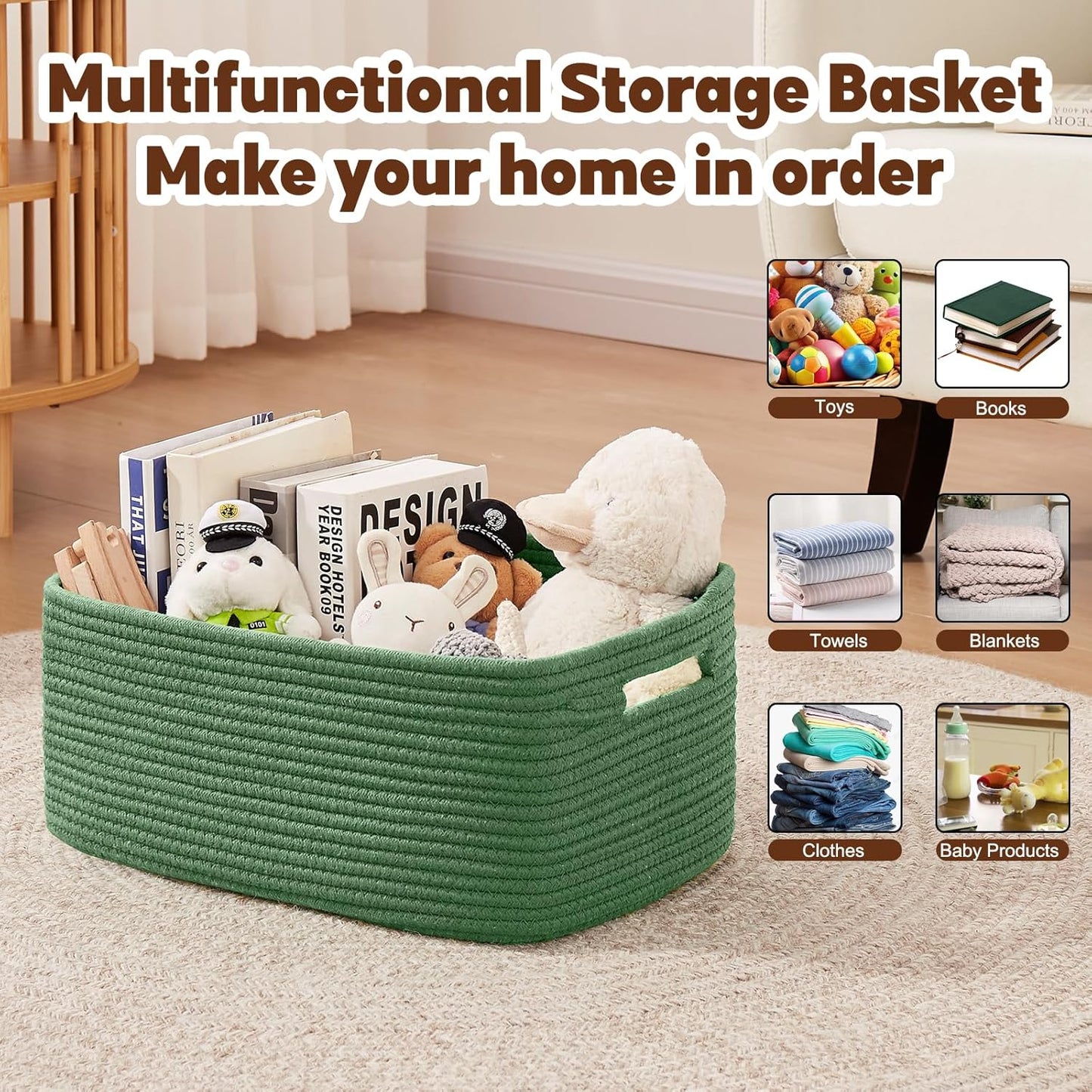 OIAHOMY Storage Basket for Shelves, Closet Cube Storage Bins Baskets for Clothes Blanket Towels