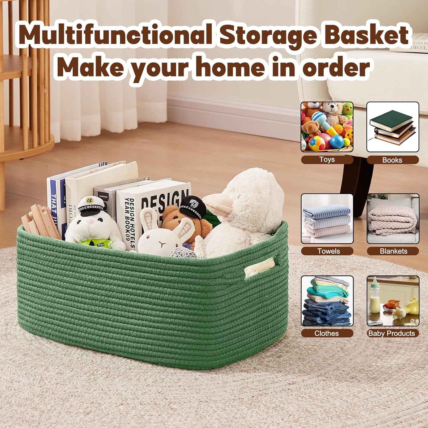 OIAHOMY Storage Basket for Shelves, Closet Cube Storage Bins Baskets for Clothes Blanket Towels