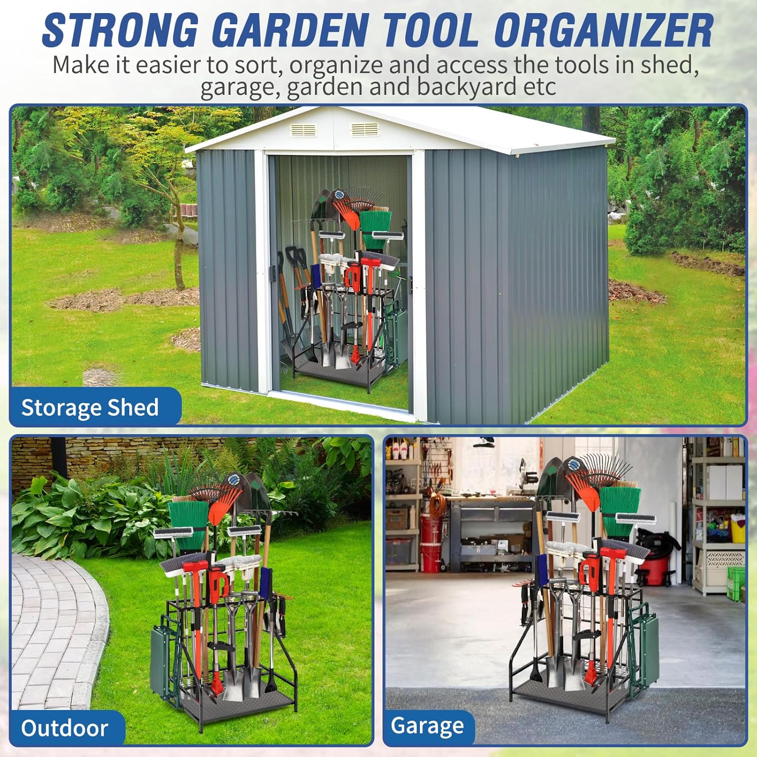 Garden Tool Organizer for Garage, Garden Tool Rack, Up to 58 Long Handled Tools, Yard Tool Holder