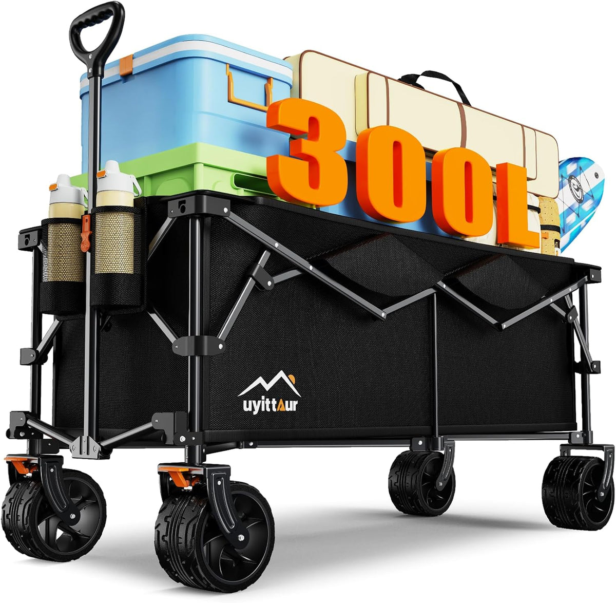 300L Extra Large Collapsible Foldable Wagon, 440lbs Load Capacity 48''L Extended Heavy Duty Folding