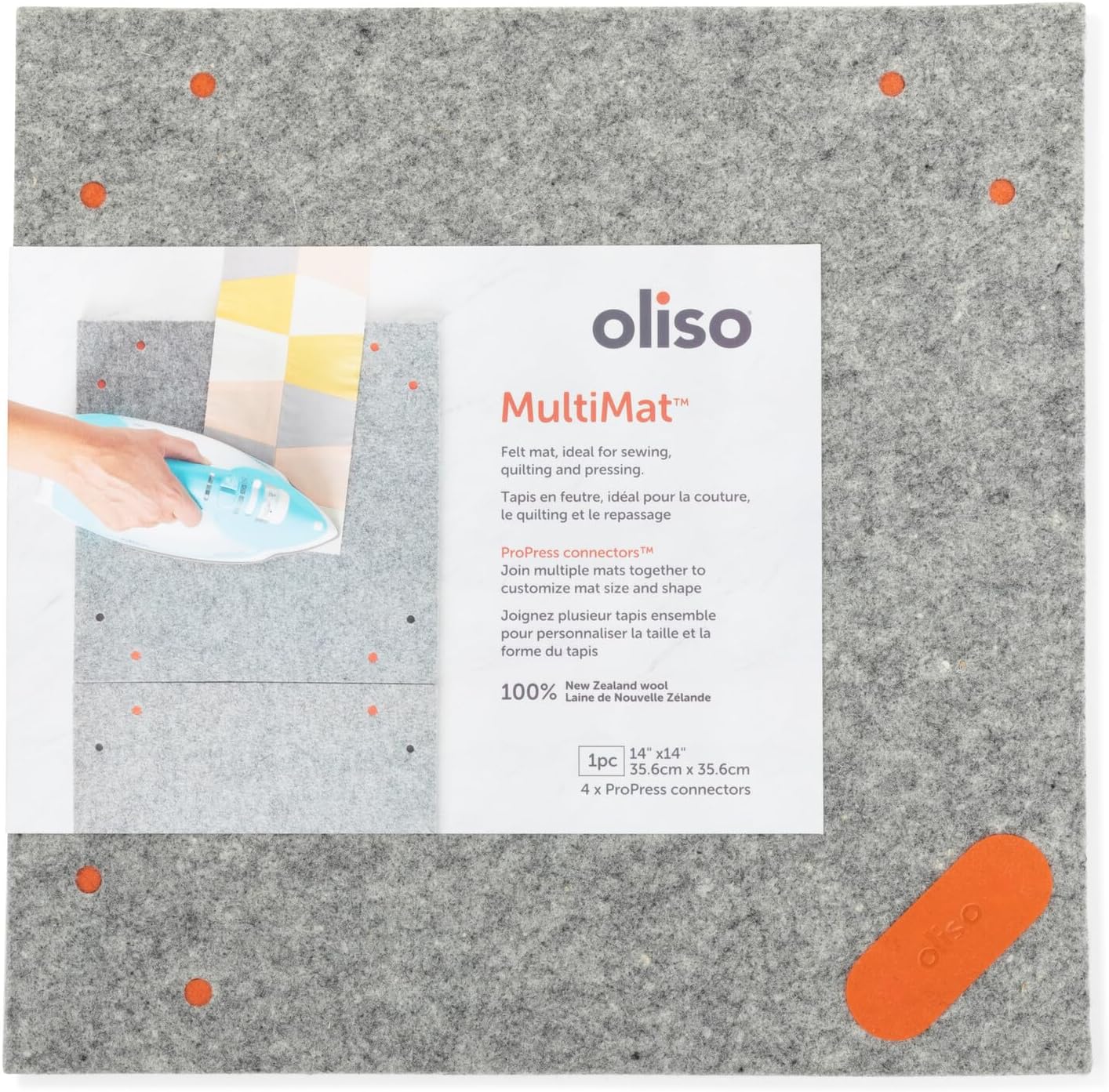 oliso MultiMat Wool Pressing Pad – 100% New Zealand Wool, 14" x 14", ½" Thick – Ideal for Quilting