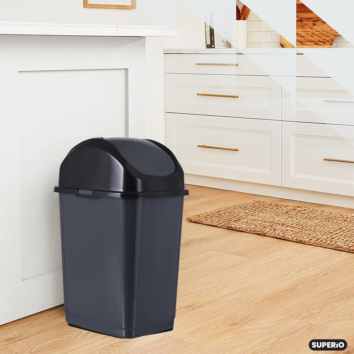 Superio Kitchen Trash Can with Swing Top Lid 9 Gallon Slim Waste Bin 37 Qt Sturdy Plastic Garbage