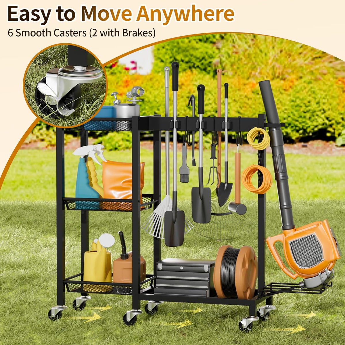 Cleaning Supplies Organizer with Broom Holder Load 350 LBS Cleaning Cart with Wheels Broom Closet